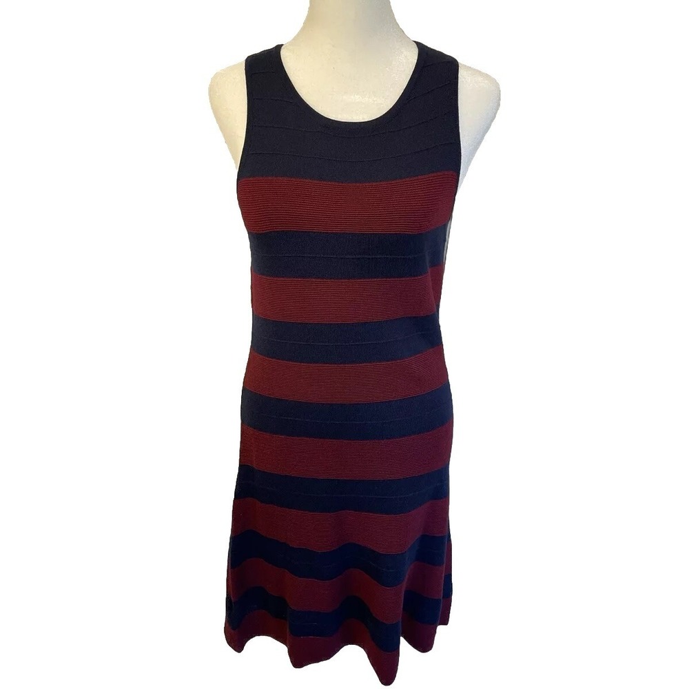 Ann Taylor Loft Wool Blend Sweater Dress Size Small Blue‎ Red Striped Sleeveless